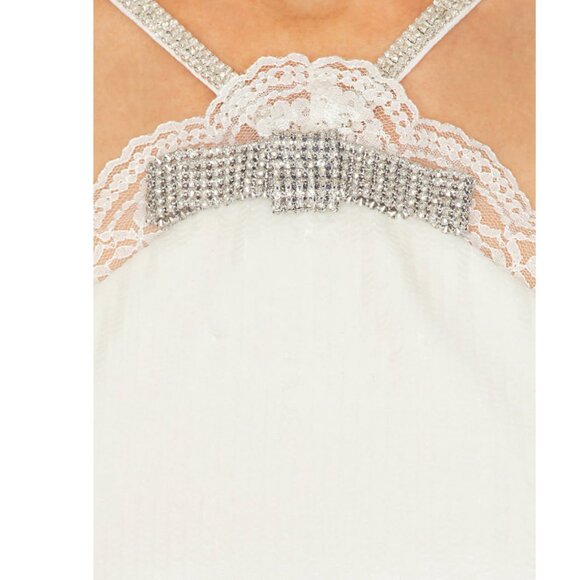 Self-Portrait White: Sequined Halter Minidress (BRIDAL) Size 4 - Picture 3 of 7